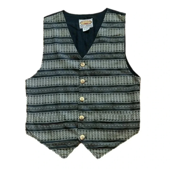 𝅺PARAGRAFF Woven Lined Vest, Black,White,Gray Geometric‎ Pattern, Size Medium - Picture 1 of 6
